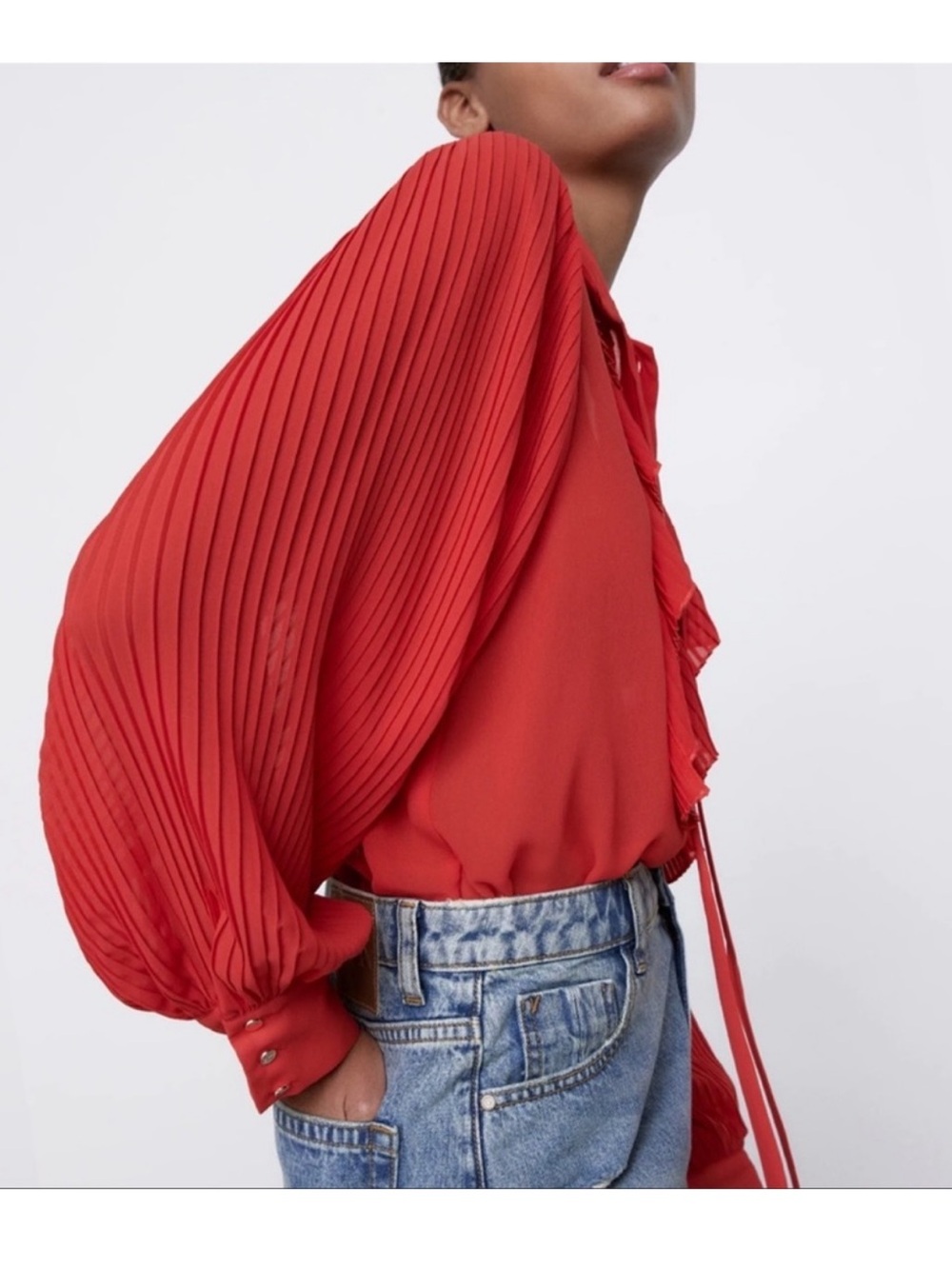 Zara Red Ruffle Flow Blouse - Picture 2 of 10